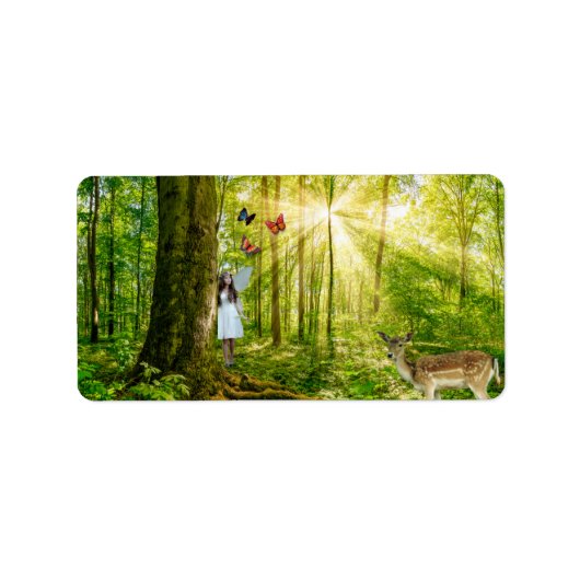 Zuiver in het magische bos met Bambi en vlinder Etiket (Voorkant)