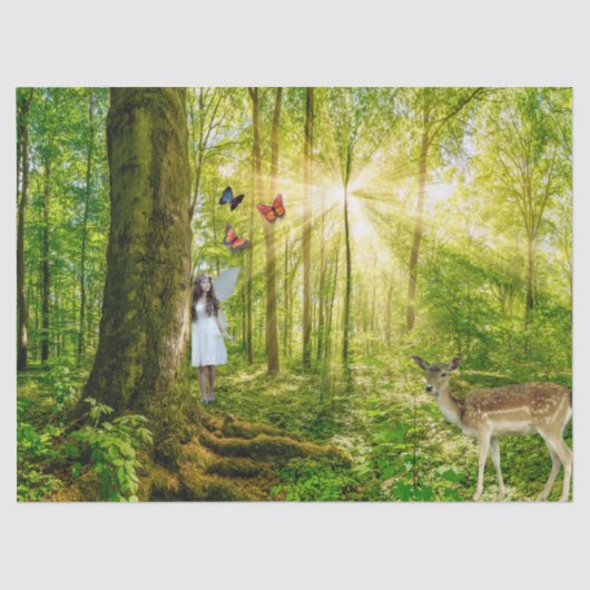 Zuiver in het magische bos met Bambi en vlinder Tissuepapier (Voorkant)