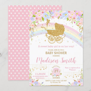 Zuiver  Pram Floral Gold Glitter Baby shower Kaart
