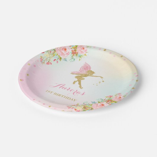 Zuiver roze en goudpapier Bord 7-inch papieren Bor (Gekanteld)