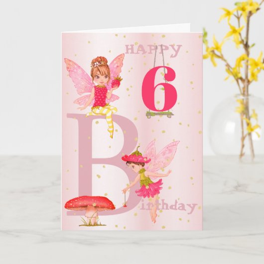 Zuiver thema Meisje roze gouden leeftijd Kaart (Gele Bloem)