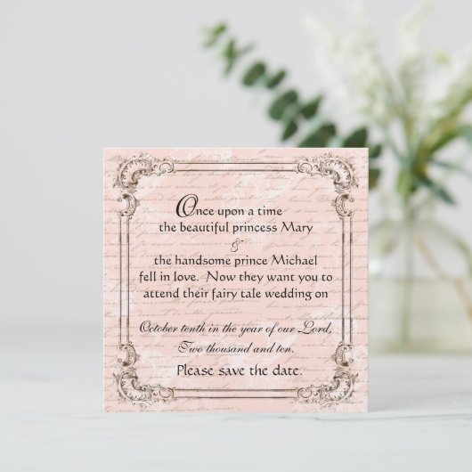 Zuivere Tale Franse Script Roze sparen de Datum Save The Date (Staand voorkant)