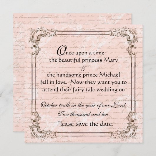 Zuivere Tale Franse Script Roze sparen de Datum Save The Date (Voorkant / Achterkant)