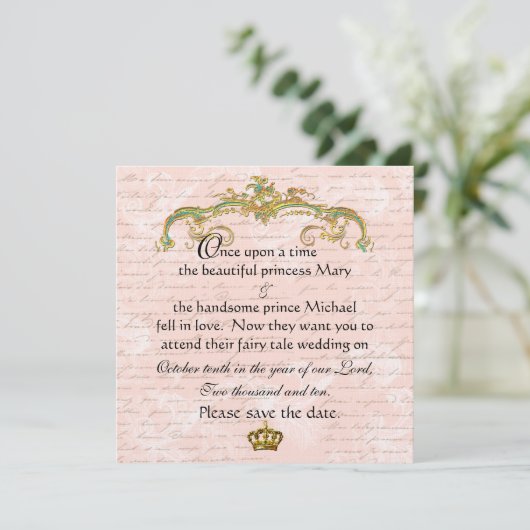 Zuivere Tale Franse Script Roze sparen de Datum Save The Date (Staand voorkant)