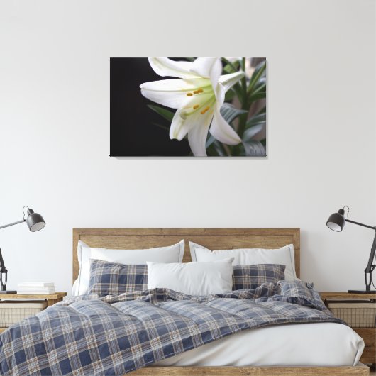 , zuivere witte paasbloem in zwart canvas afdruk (Insitu (Slaapkamer))