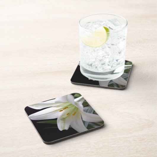 , zuivere witte paasbloem in zwart drankjes onderzetter (Rechterzijde)