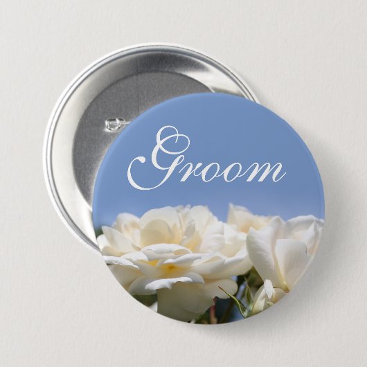 , zuivere witte rozenbloem, bruiloft ronde button 7,6 cm (Voorkant /achterkant)