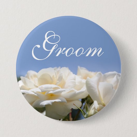 , zuivere witte rozenbloem, bruiloft ronde button 7,6 cm (Voorkant)