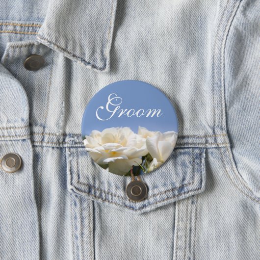 , zuivere witte rozenbloem, bruiloft ronde button 7,6 cm (In situ)