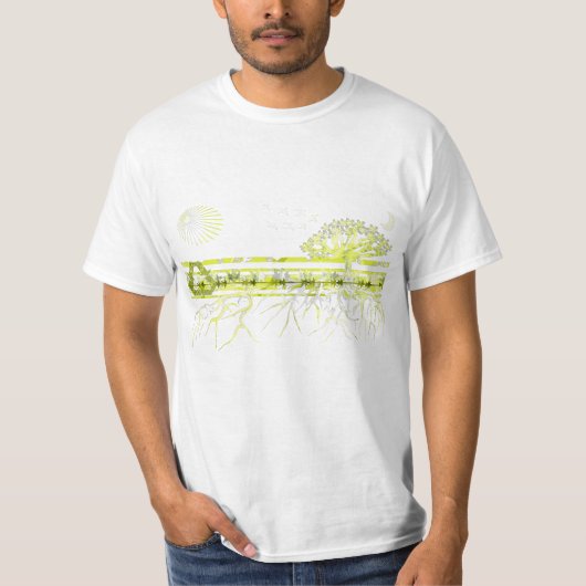 Zuivere witte wortels op groen t-shirt (Voorkant)