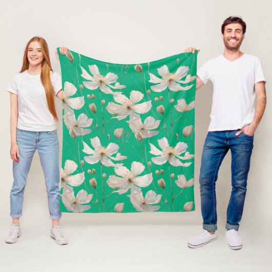 Zuiverheid van witte bloemen fleece deken (In situ)