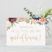 Zul je mijn bruidsmeisje zijn Bourgondische bloeme Kaart (Staand voorkant)