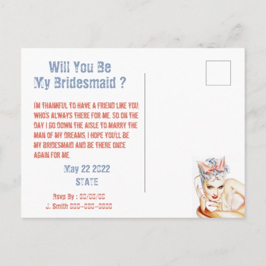 Zul je mijn bruidsmeisje zijn? uitnodiging briefkaart (Achterkant)