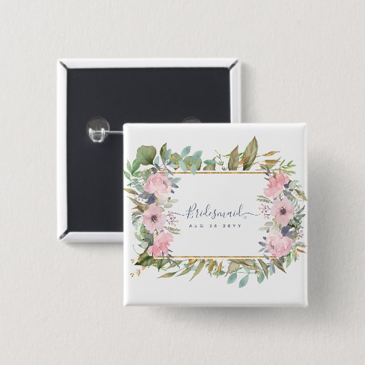 Zult u BRIDESMAID EREJUFFROUW BLOEMENMEISJE zijn Vierkante Button 5,1 Cm (Voorkant /achterkant)