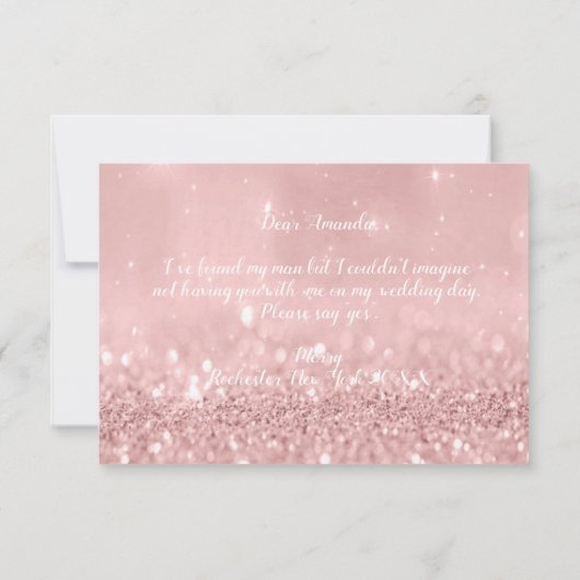 Zult u bruidsmeisje glitter rode boon diamant dres kaart (Achterkant)