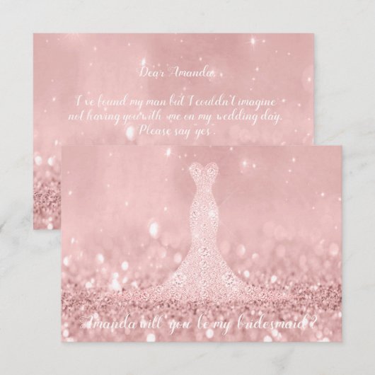 Zult u bruidsmeisje glitter rode boon diamant dres kaart (Voorkant / Achterkant)