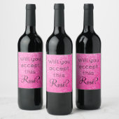 Zult U Deze Rosé Accepteren Roze Glitter Glans Wijn Etiket (Flessen)
