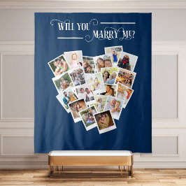 Zult U Met Me Trouwen Hart Foto Collage Achtergron Wandkleed