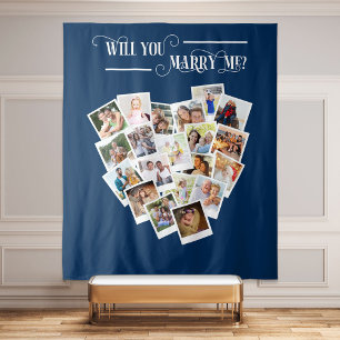 Zult U Met Me Trouwen Hart Foto Collage Achtergron Wandkleed