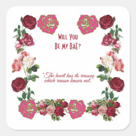 Zult u mijn BAE zijn Rustieke rozen vintage Valent Vierkante Sticker