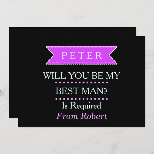 ZULT U MIJN BESTMAN Zwart Paarse lint ZIJN Kaart (Voorkant / Achterkant)