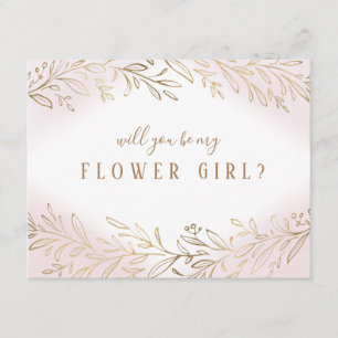 Zult u mijn bloemenmeisje zijn Blush goud botanisc Kaart