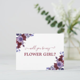Zult u mijn bloemenmeisje zijn Paarse bloemen  Briefkaart