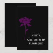 Zult U Mijn Bloemenmeisje Zijn Paarse Roos Bruilof Kaart (Voorkant / Achterkant)