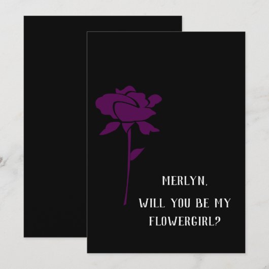Zult U Mijn Bloemenmeisje Zijn Paarse Roos Bruilof Kaart (Voorkant / Achterkant)