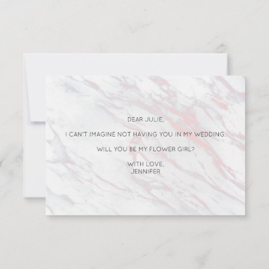 Zult u mijn bloemenmeisje zijn Roze en grijs marme (Achterkant)