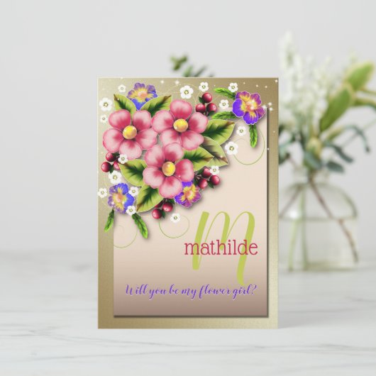 Zult U Mijn Bloemenmeisje Zijn Sierlijke Bloemige Kaart (Staand voorkant)