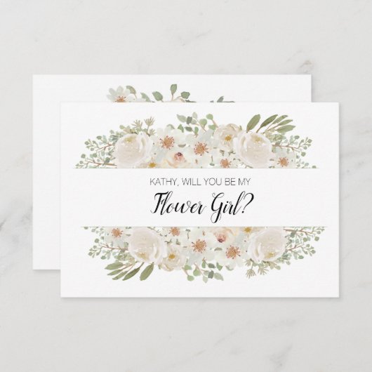 Zult u mijn bloemenmeisje zijn Wit Bloemmotief Ele (Voorkant / Achterkant)