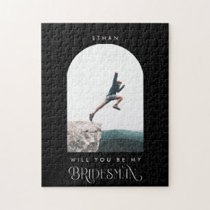Zult u mijn Bridesman zijn Minimale Foto Zwarte Bo Legpuzzel