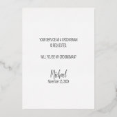 Zult u mijn bruidsjonker zijn? Modern schrift zilv Folie Uitnodiging (Achterkant)