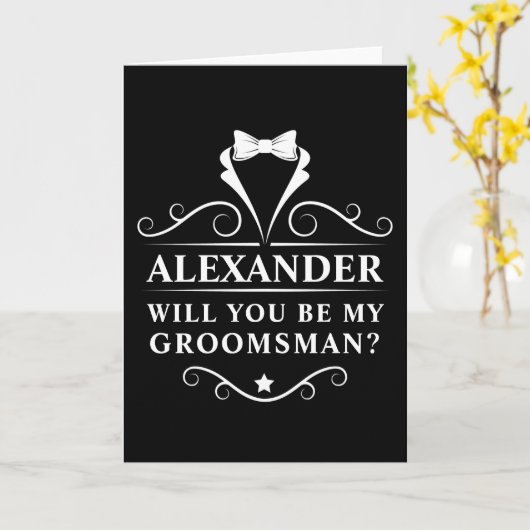 Zult U Mijn Bruidsjonker Zijn Tuxedo Stropdas Zwar Kaart (Gele Bloem)