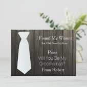 Zult U Mijn Bruidsjonker Zijn witte strik houten Kaart (Staand voorkant)