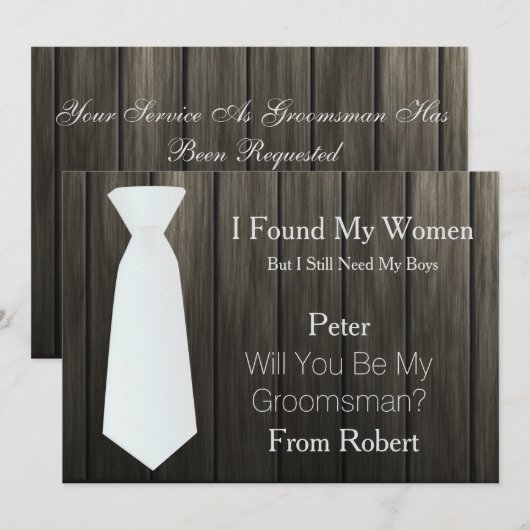 Zult U Mijn Bruidsjonker Zijn witte strik houten Kaart (Voorkant / Achterkant)