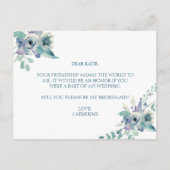 Zult U Mijn Bruidsmeisje Boho Waterverf Bloemstuk  Uitnodiging Briefkaart (Achterkant)