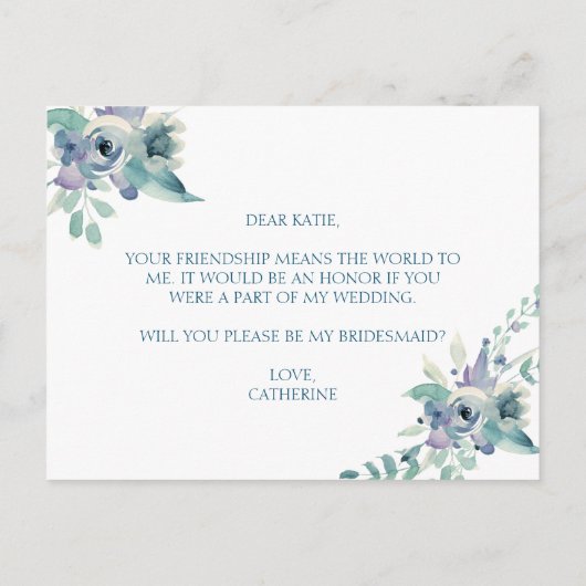 Zult U Mijn Bruidsmeisje Boho Waterverf Bloemstuk  Uitnodiging Briefkaart (Achterkant)