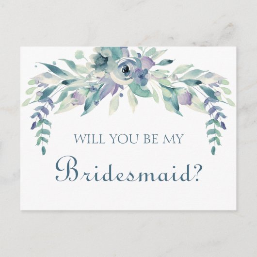 Zult U Mijn Bruidsmeisje Boho Waterverf Bloemstuk  Uitnodiging Briefkaart (Voorkant)