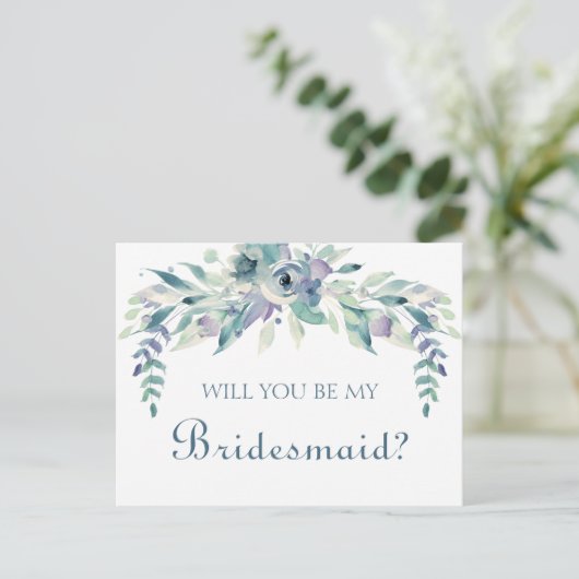 Zult U Mijn Bruidsmeisje Boho Waterverf Bloemstuk  Uitnodiging Briefkaart (Staand voorkant)