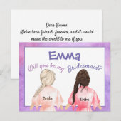 Zult u mijn bruidsmeisje/meisjes van achter/lilac uitnodiging briefkaart (Voorkant / Achterkant)