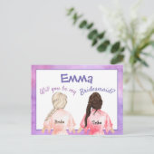 Zult u mijn bruidsmeisje/meisjes van achter/lilac uitnodiging briefkaart (Staand voorkant)