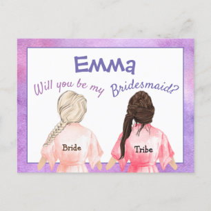 Zult u mijn bruidsmeisje/meisjes van achter/lilas  uitnodiging briefkaart