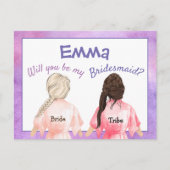Zult u mijn bruidsmeisje/meisjes van achter/lilas  uitnodiging briefkaart (Voorkant)