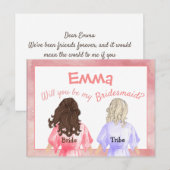 Zult u mijn bruidsmeisje/meisjes van achter/perzik uitnodiging briefkaart (Voorkant / Achterkant)