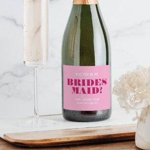 Zult U Mijn Bruidsmeisje Roze Bach Zijn Sparkling Wijnetiket