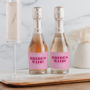 Zult u mijn bruidsmeisje roze Bach zijn Sparkling Wijnetiket