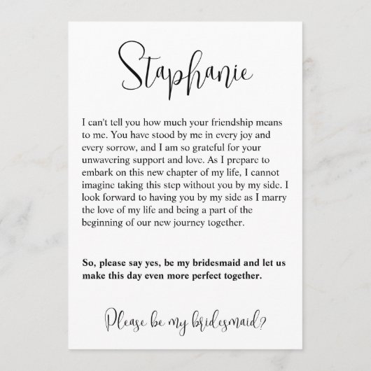 Zult U Mijn Bruidsmeisje Voorstel Foto Kaart (Achterkant)