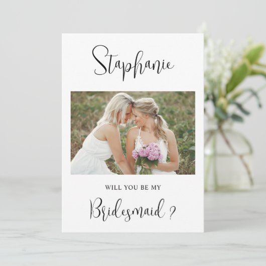 Zult U Mijn Bruidsmeisje Voorstel Foto Kaart (Staand voorkant)